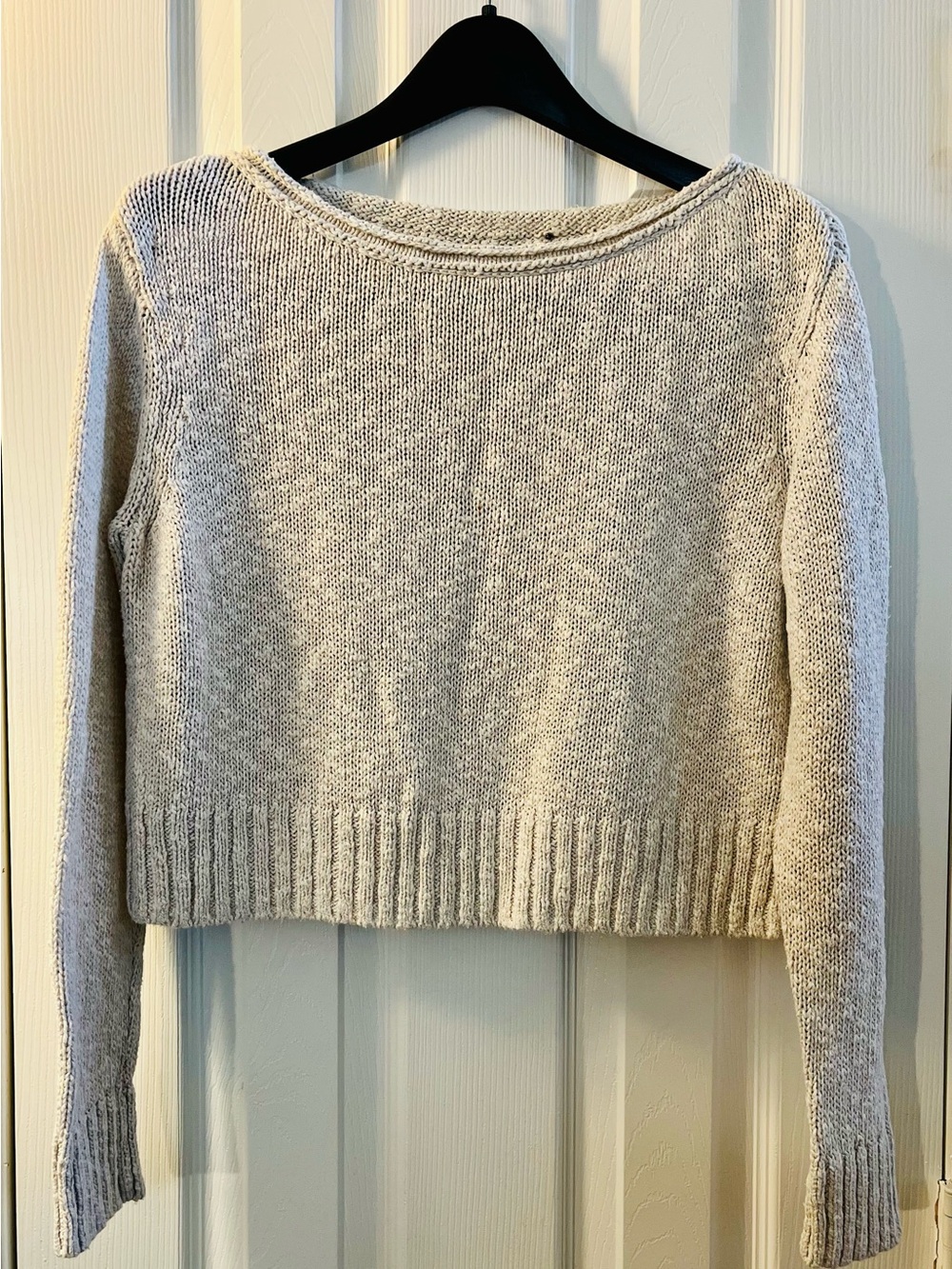 James Perse Light Grey/Tan Crewneck Knit Sweater Cotton/Linen Marled Sz S